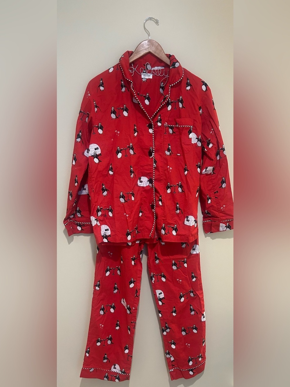 BedHead Red Penguin Martini 100% Organic Cotton Pajama Set Size Small